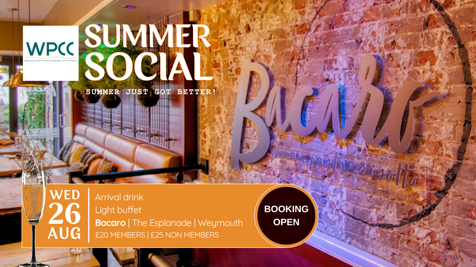 WPCC Summer Social 26 August 2026 at Bacaro, Weymouth
